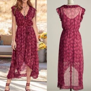 Sundance Burgundy Floral Midi Dress